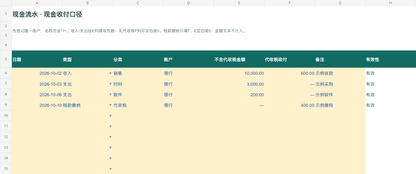 小企业现金记账 Excel模板｜中文版